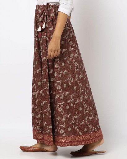 AVAASA MIX N' MATCH Floral Print Flared Skirt with Waist Tie-Up