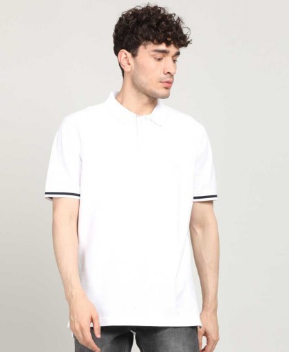 Solid Men Polo Neck White T-Shirt