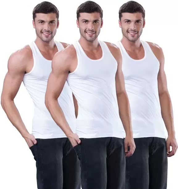 DOLLAR BIGBOSS Men's (Pack of 3) White Innerwear Vests