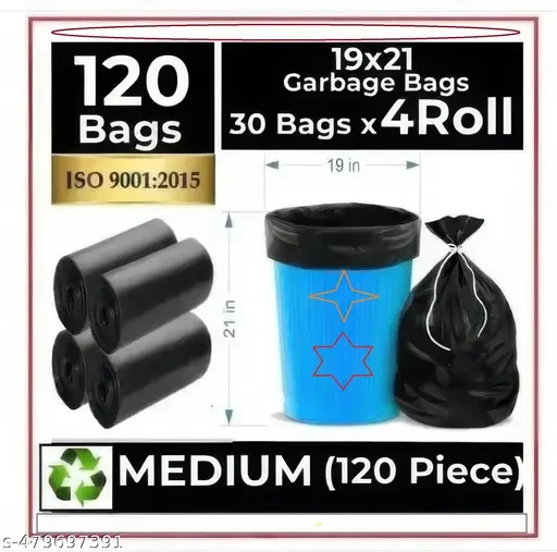 Biodegradable Garbage Bags 19 X 21 Inches (Medium Size) 120 Bags (4 Rolls) Dustbin Bag/Trash Bag - Black Color