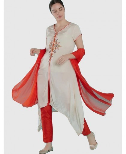 Imara Women's Viscose Embroidered Churidar Suit