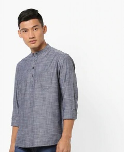 MNETPLAY Textured Shirt Kurta with Patch Pocketens round neck thermal full sleave t-shirt